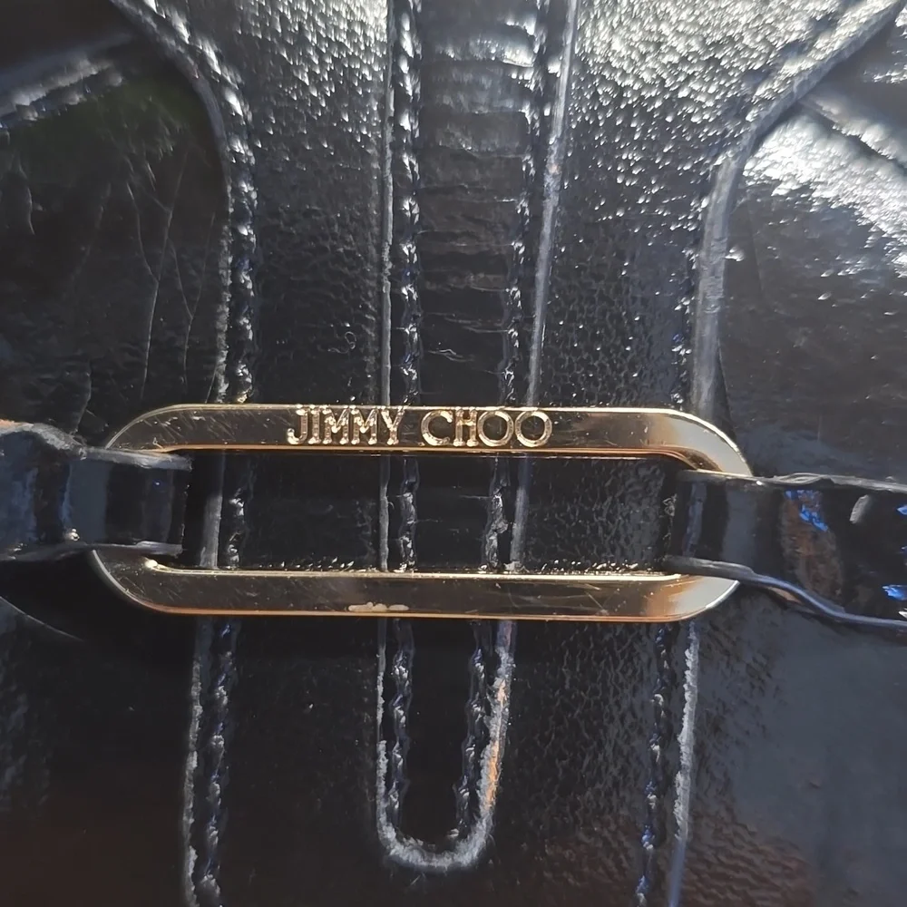 JIMMY CHOO TULITA  Crunch Black Patent  Leather Clutch/Wristlet - Picture 2 of 6